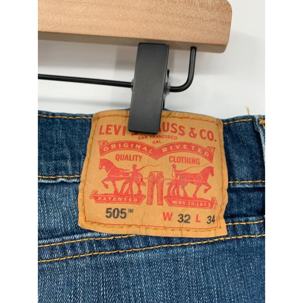 Levis 505 Jeans Mens 32x34 Blue Dark Wash Straight Leg Regular Fit Denim
